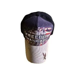 If You Love Your Freedom Thank A Vet Ballcap Hat Adjustable Black Beige‎ Bill